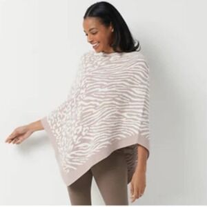 Barefoot Dreams CozyChic Ultra Lite Ocean Breeze Poncho Rose Animal Print /OS